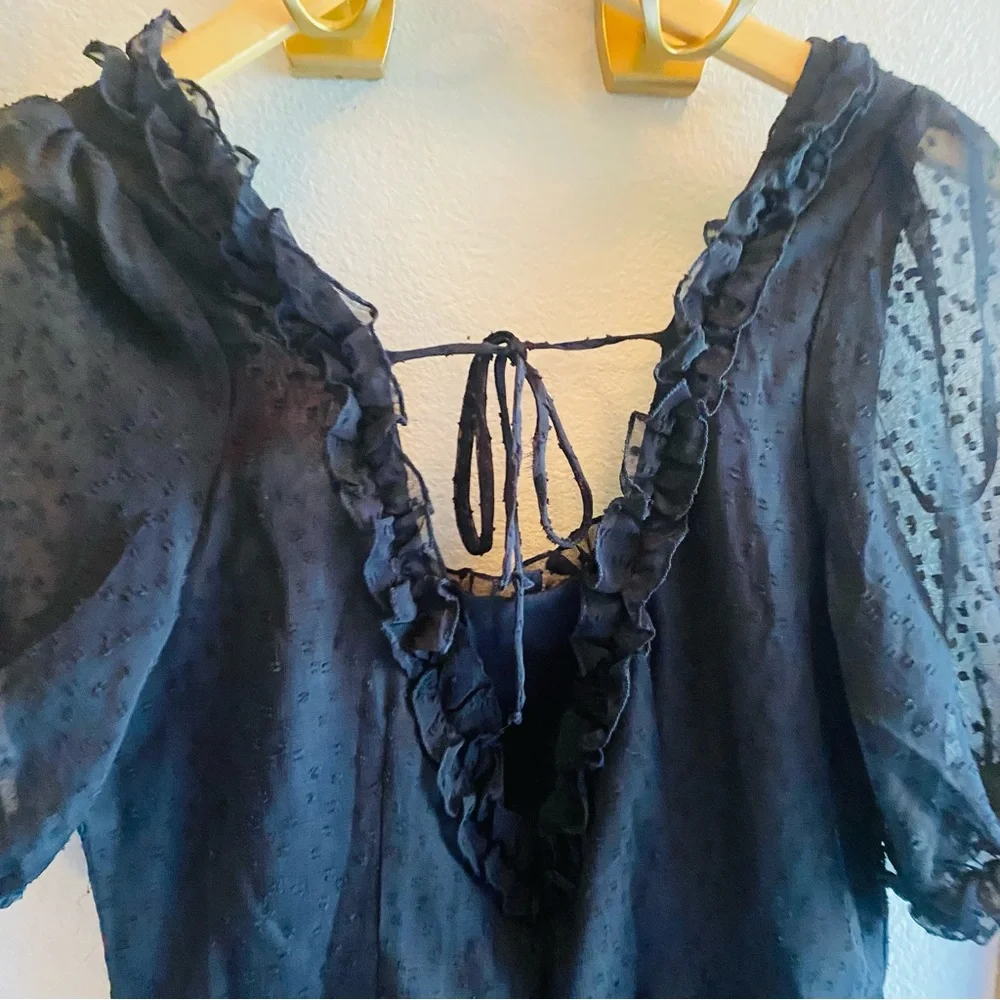 ANGEL BIBA Blue Peasant Style Mesh Ruffle Skirt Dress - Picture 6 of 6